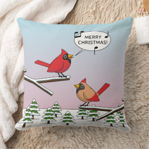 Cute Red Cardinaal Singing Merry Kerstmis Kussen
