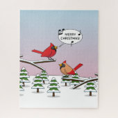 Cute Red Cardinaal Singing Merry Kerstmis Legpuzzel (Verticaal)