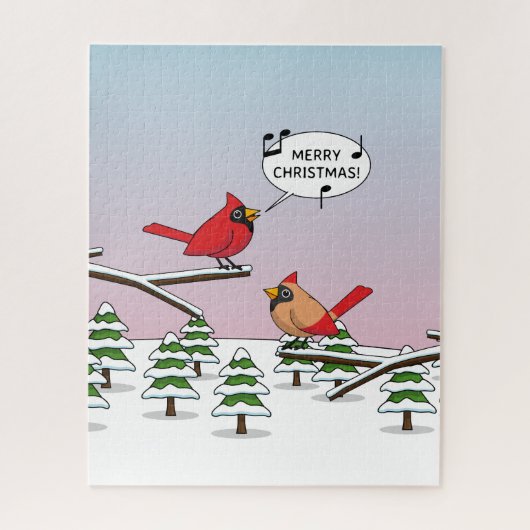 Cute Red Cardinaal Singing Merry Kerstmis Legpuzzel (Verticaal)