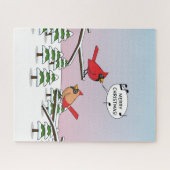 Cute Red Cardinaal Singing Merry Kerstmis Legpuzzel (Horizontaal)