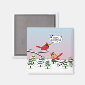 Cute Red Cardinaal Singing Merry Kerstmis Magneet (Voorkant / Achterkant)