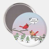 Cute Red Cardinaal Singing Merry Kerstmis Magneet (Voorkant / Achterkant)