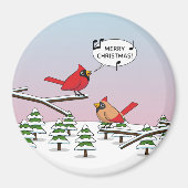 Cute Red Cardinaal Singing Merry Kerstmis Magneet (Voorkant)