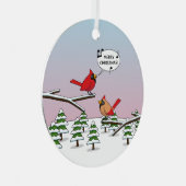 Cute Red Cardinaal Singing Merry Kerstmis Metalen Ornament (Voorkant Rechts)