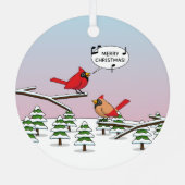 Cute Red Cardinaal Singing Merry Kerstmis Metalen Ornament (Achterkant)