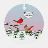 Cute Red Cardinaal Singing Merry Kerstmis Metalen Ornament (Voorkant)