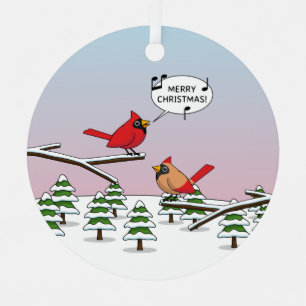 Cute Red Cardinaal Singing Merry Kerstmis Metalen Ornament