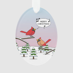 Cute Red Cardinaal Singing Merry Kerstmis Ornament