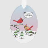 Cute Red Cardinaal Singing Merry Kerstmis Ornament (achterkant)