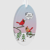 Cute Red Cardinaal Singing Merry Kerstmis Ornament (voorkant)