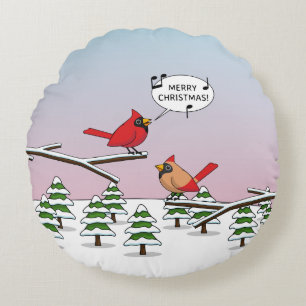 Cute Red Cardinaal Singing Merry Kerstmis Rond Kussen