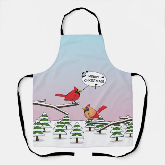 Cute Red Cardinaal Singing Merry Kerstmis Schort (Voorkant)