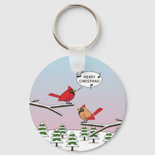 Cute Red Cardinaal Singing Merry Kerstmis Sleutelhanger