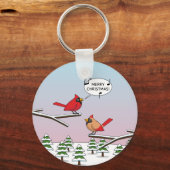 Cute Red Cardinaal Singing Merry Kerstmis Sleutelhanger (Voorkant)