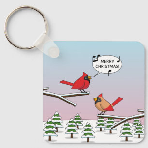 Cute Red Cardinaal Singing Merry Kerstmis Sleutelhanger