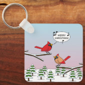 Cute Red Cardinaal Singing Merry Kerstmis Sleutelhanger (Voorkant)