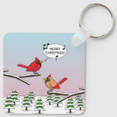 Cute Red Cardinaal Singing Merry Kerstmis Sleutelhanger (Achterkant)