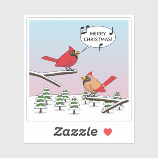 Cute Red Cardinaal Singing Merry Kerstmis Sticker (Vel)