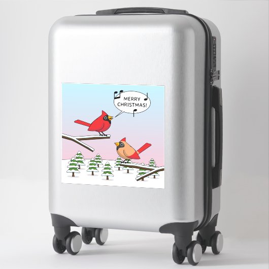 Cute Red Cardinaal Singing Merry Kerstmis Sticker (Koffer)