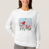 Cute Red Cardinaal Singing Merry Kerstmis T-shirt (Voorkant)