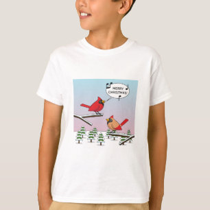 Cute Red Cardinaal Singing Merry Kerstmis T-shirt