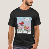 Cute Red Cardinaal Singing Merry Kerstmis T-shirt (Voorkant)
