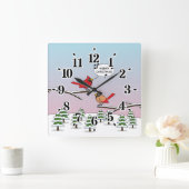 Cute Red Cardinaal Singing Merry Kerstmis Vierkante Klok (Huis)