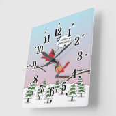 Cute Red Cardinaal Singing Merry Kerstmis Vierkante Klok (Hoek)