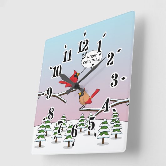 Cute Red Cardinaal Singing Merry Kerstmis Vierkante Klok (Hoek)