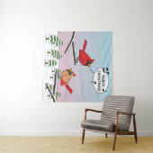 Cute Red Cardinaal Singing Merry Kerstmis Wandkleed (In Situ (horizontaal))