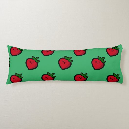 Cute Red Cartoon aardbeien voor vegetariërs Lichaamskussen (Voorkant)