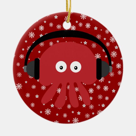 Cute Red Cartoon DJ Jellyfish & Snowflakes Keramisch Ornament (Voorkant)