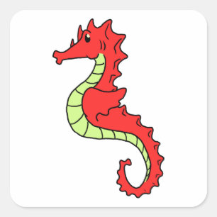 Cute Red Cartoon Seahorse Vierkante Sticker