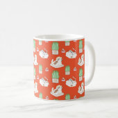 Cute Red Cat en Grass Pattern | Dat katteleven Koffiemok (Voorkant rechts)