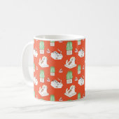 Cute Red Cat en Grass Pattern | Dat katteleven Koffiemok (Voorkant links)