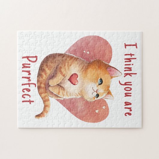 Cute red cat love pun leuke Valentijn Legpuzzel (Horizontaal)