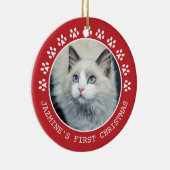 Cute Red Cat Paw Drukt Lijst kerstmis Keramisch Ornament (Rechts)