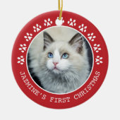 Cute Red Cat Paw Drukt Lijst kerstmis Keramisch Ornament (Voorkant)