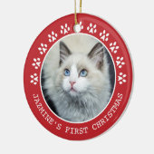 Cute Red Cat Paw Drukt Lijst kerstmis Keramisch Ornament (Links)