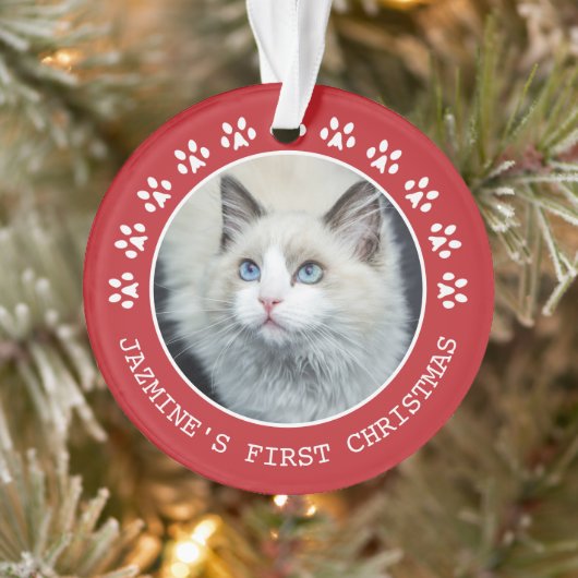Cute Red Cat Paw Drukt Lijst kerstmis Ornament (Boom)