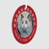 Cute Red Cat Paw Drukt Lijst kerstmis Ornament (voorkant)