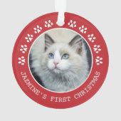 Cute Red Cat Paw Drukt Lijst kerstmis Ornament (achterkant)