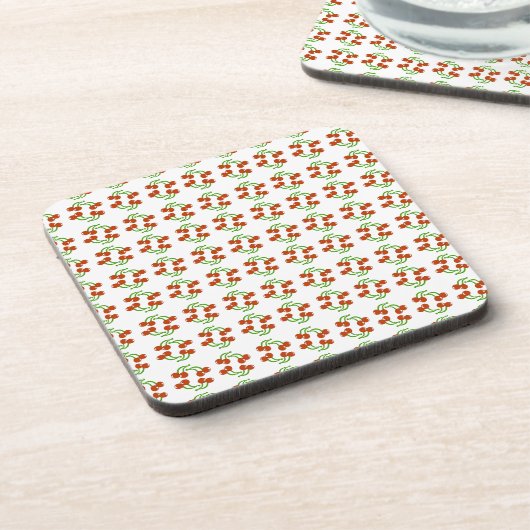 Cute Red Cherries op White Kitschy Pattern Design Onderzetter (Linkerzijde)