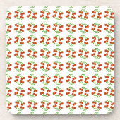 Cute Red Cherries op White Kitschy Pattern Design Onderzetter (Voorkant)
