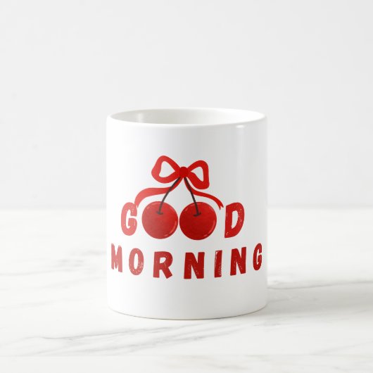 Cute Red Cherry Bow Good Morning Coffee Mug Koffiemok (Center)