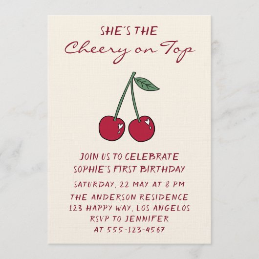 Cute Red Cherry | Cherry on Top First Birthday Kaart (Voorkant)