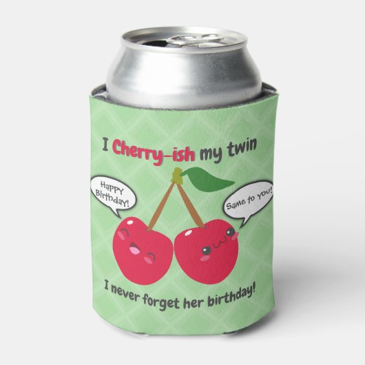 Cute Red Cherry Kawaii Twins Birthday Blikjeskoeler (Blikje Voorkant)