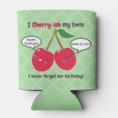Cute Red Cherry Kawaii Twins Birthday Blikjeskoeler (Achterkant)