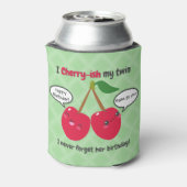Cute Red Cherry Kawaii Twins Birthday Blikjeskoeler (Blikje Achterkant)