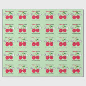 Cute Red Cherry Kawaii Twins Birthday Cadeaupapier (Vlak)